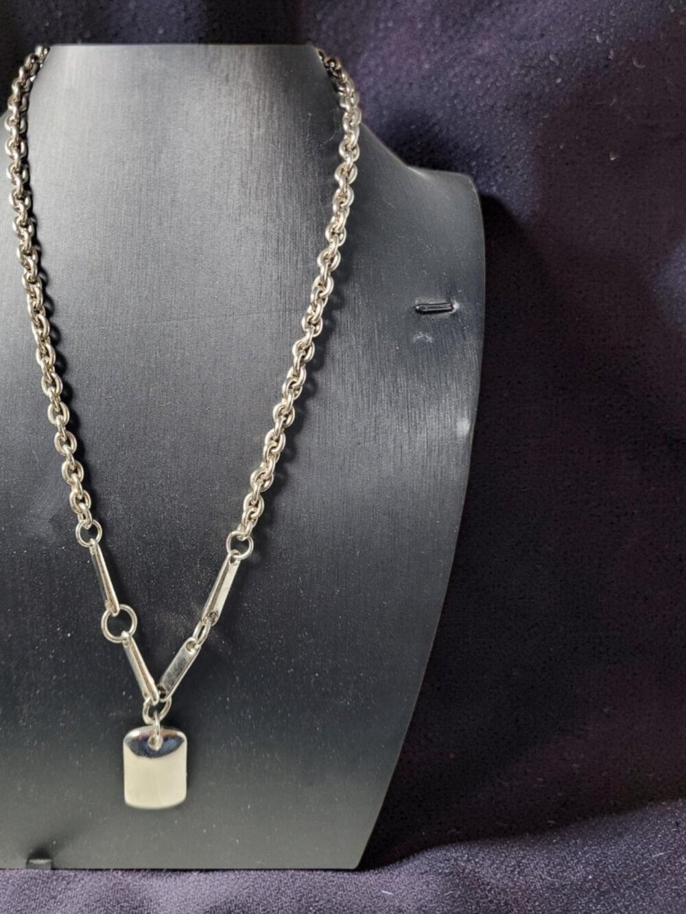 Vintage Silver Tone Chunky Chain Link Style Pendant Necklace